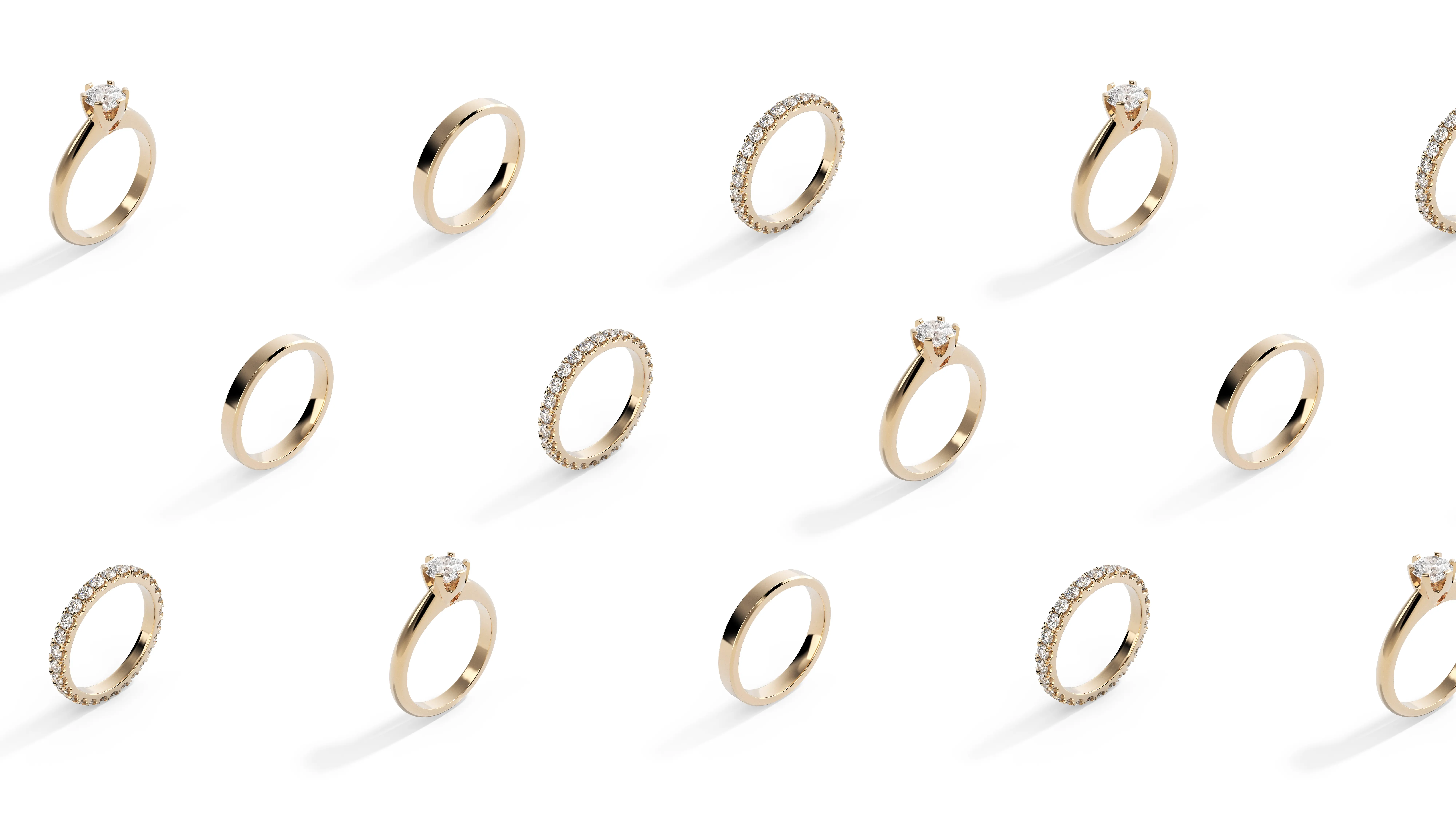 Jewellery rings — gold and diamond rendering